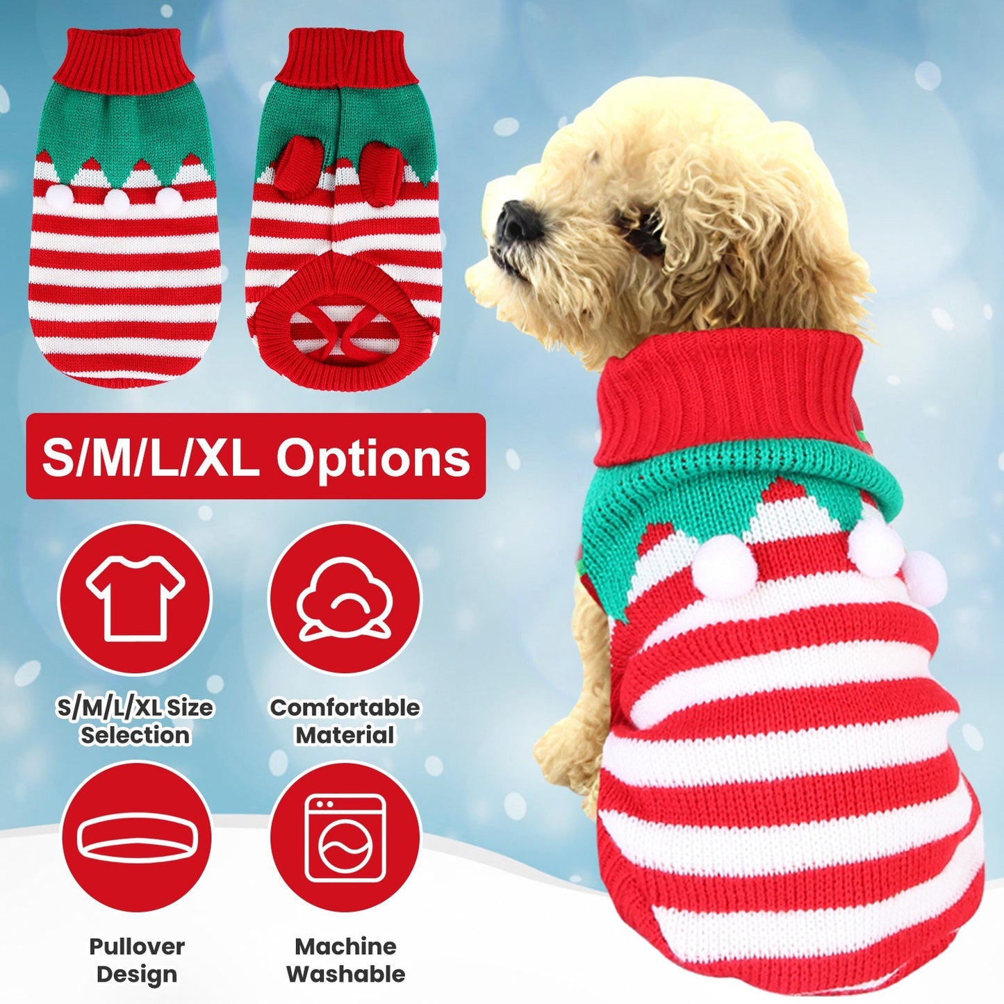 Pet Christmas Turtleneck Sweater for Small Dogs & Cats - Snowman & Stripe Patterns (4 Sizes)