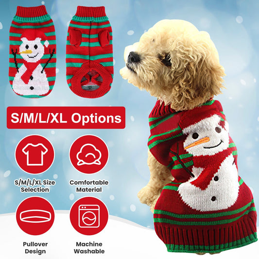 Pet Christmas Turtleneck Sweater for Small Dogs & Cats - Snowman & Stripe Patterns (4 Sizes)