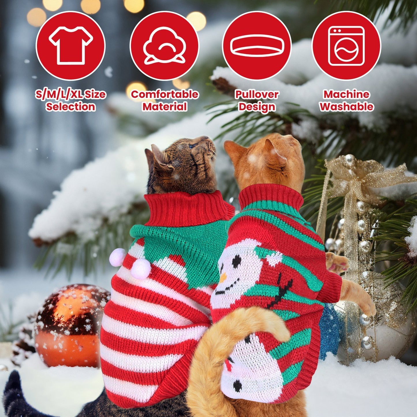 Pet Christmas Turtleneck Sweater for Small Dogs & Cats - Snowman & Stripe Patterns (4 Sizes)