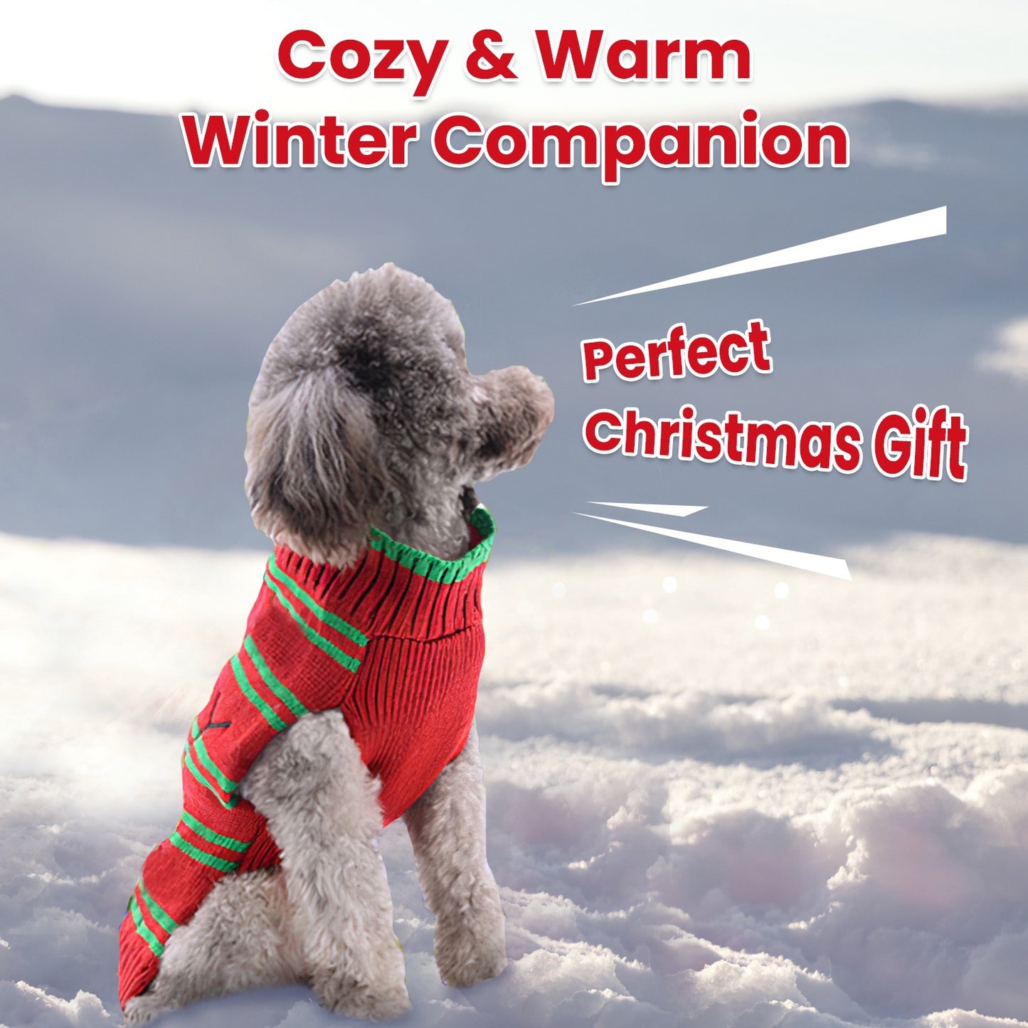 Pet Christmas Turtleneck Sweater for Small Dogs & Cats - Snowman & Stripe Patterns (4 Sizes)