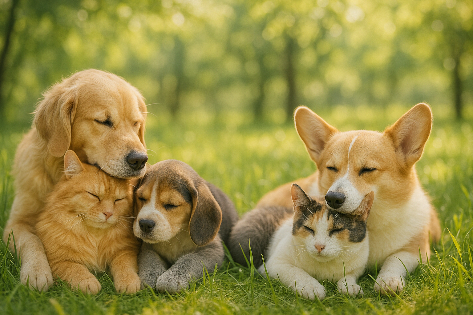 in the grass snuggling together